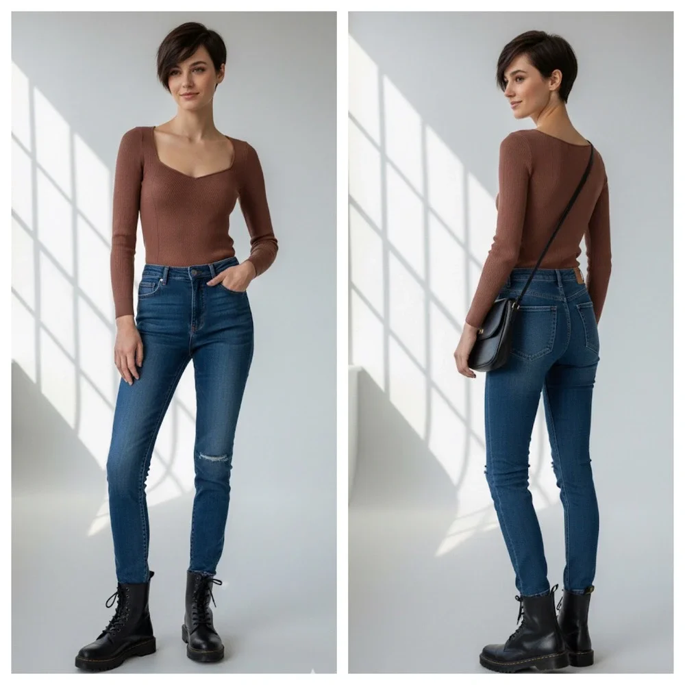 Abercrombie Fitch LuxeLoft Top Women's Ribbed Sweetheart Neck Brown Sz S Preppy - Picture 11 of 16